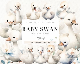 Baby Swan Clipart, Swan Png, Baby Shower, Nursery Svg, Commercial Use Clip Art, Woodland Animal Clipart, Instant Download, Commercial Use