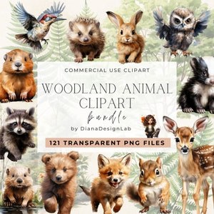 Waldtiere Aquarell Clipart, Wald png, Kinderzimmer Clipart, Fuchs, Bär, Hirsch, Igel, Baby-Dusche-Einladung, Baby Digital PNG