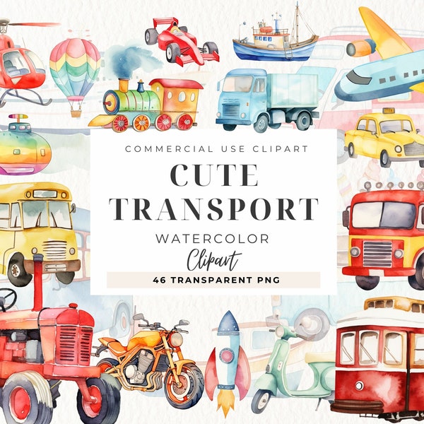 Car Nursery Clipart, Its A Boy, Vehicle Car, Boys Clip Art, Transportation PNG, Watercolor Aeroplane, Nursery Wall Art, Commercial Use