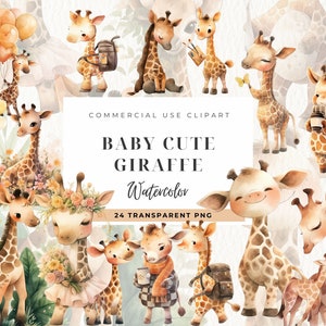 Baby Giraffe Kinderzimmer Clipart PNG, Babyparty, Dschungel-Geburtstagsdekor, Aquarell Giraffe, Dschungeltiere, kommerzielle Nutzung, Safari Png
