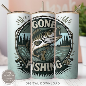 Gone Fishing Fisherman Tumbler Wrap, Fishing Life sublimatie PNG digitale download, 20oz skinny rechte Tumbler Wrap naadloos ontwerp