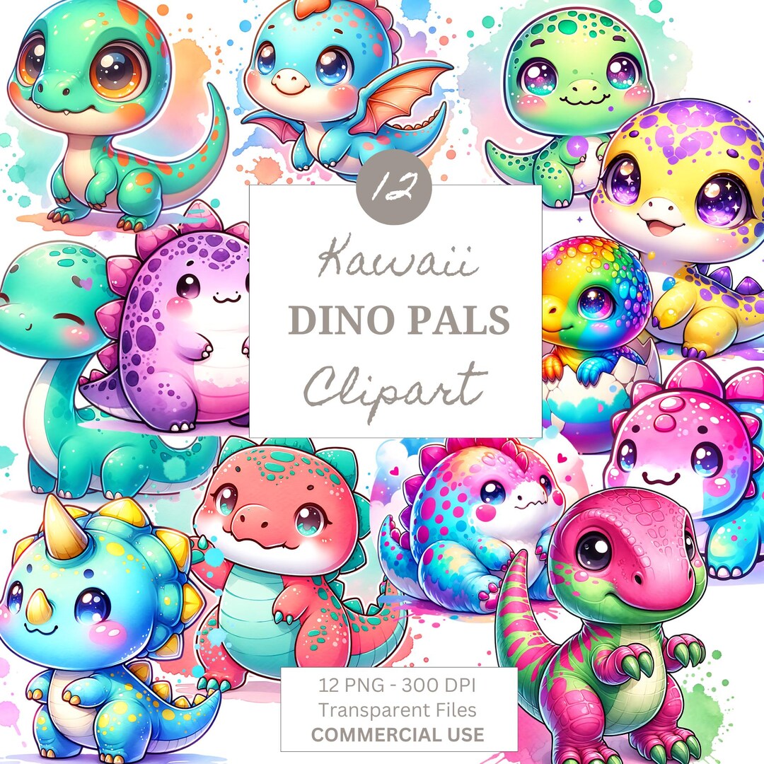 Kawaii Dinosaur Clipart Bundle – Cute Colourful Dino Pngs for Kids ...