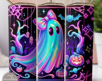 Trendy Neon Floral Retro Ghost Halloween Png, Spooky Boo Ghost Coquette Sublimation Design Png, Preppy Halloween Png, Spooky Vibes Png