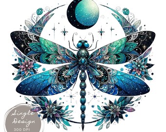 Watercolor Dragonfly Clipart Bundle: Celestial Moon Phase PNG (digital ...