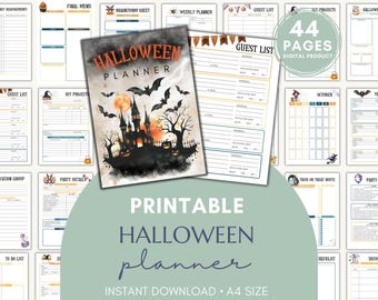ハロウィンプランナー、印刷可能なPDF日付なしプランナー挿入物、パーティープランナー、魔女プランナー、子供用プランナー、不気味な秋、A4ハロウィン文房具