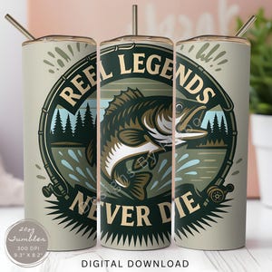 Reel Legends Fisherman Tumbler Wrap, Fishing Life sublimatie PNG digitale download, 20oz skinny rechte Tumbler Wrap naadloos ontwerp