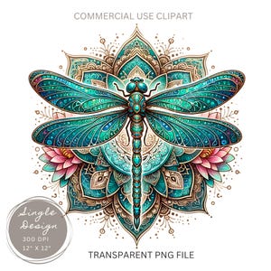 Dragonfly mandala clipart ingewikkelde Boho Art Design 300 DPI transparante PNG, perfect voor DIY ambachten digitale download T-shirt design