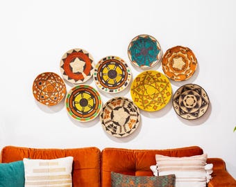 Juego de cestas tribales tejidas a mano – Decoración de pared estilo bohemio del suroeste (juego de 6)
