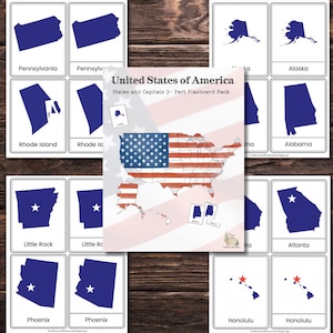 USA 3 Part Card States and Capitals Set