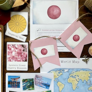 May include: A printable educational activity about the Japanese flag. The activity includes a world map, a diagram of the flag, and a description of the flag's symbolism. The flag is red and white with a red circle in the center. The text on the page reads 'Japan Flag Anatomy', 'Hinomaru or the 'Circle of the Sun'', 'Imperial Seal', 'Symbolic Flower Cherry Blossom', 'Symbols of', and 'World Map'.