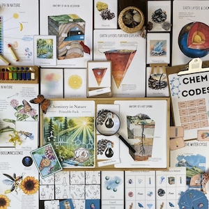 Pode incluir: Uma coleção de impressões e recursos educacionais para ensinar ciências, incluindo ilustrações das camadas da Terra, o ciclo da água, rochas e minerais, e a química na natureza. As impressões são coloridas e envolventes, e seriam uma ótima adição a qualquer sala de aula ou escola em casa.