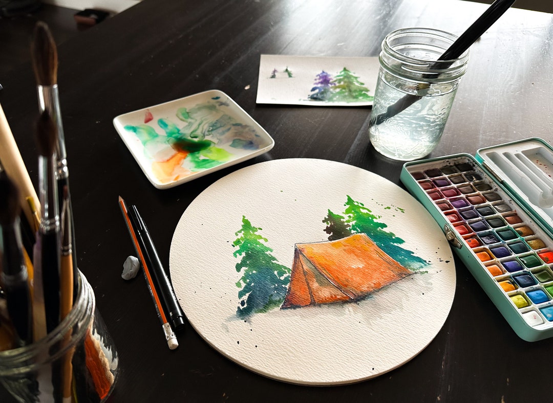 Camping Scene Watercolor Art Tutorial - Etsy