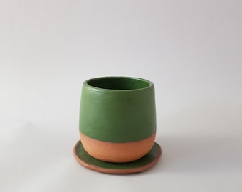 Ceramic cup with saucer set, Tea cup, coffee cup, forest green