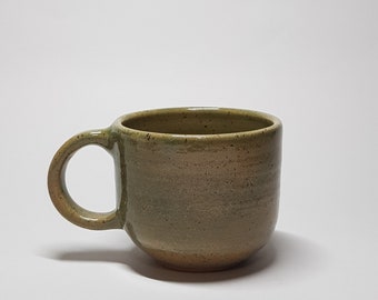 Ceramic espresso cup with handle , stoneware speckled red clay, jade, green, handmade