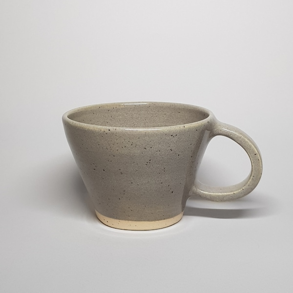 Ceramic espresso cup with handle , stoneware speckled clay, grey, handmade