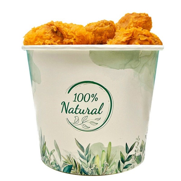 Cubes de poulet frit en carton décoré (85oz) résistant à l'huile chaude avec couvercle