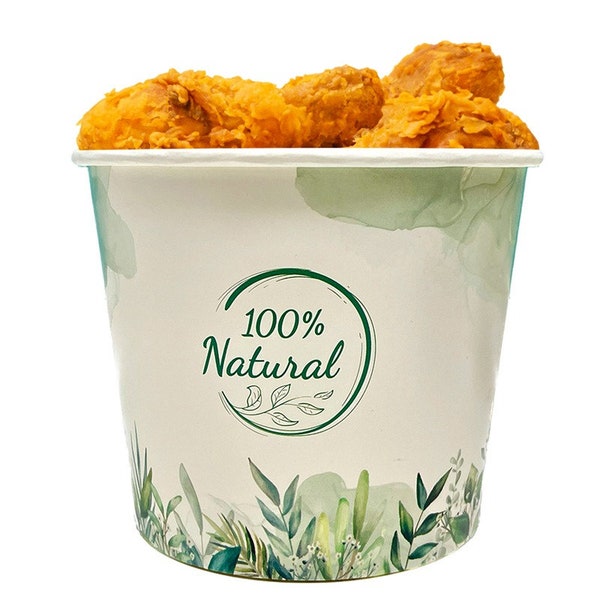 Cubes de poulet frit en carton décoré (64oz) résistant à l'huile chaude avec couvercle