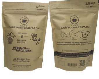 250Gr Café Grano  Tueste Natural 100% arabica de Colombia de especialidad +83pts SCA