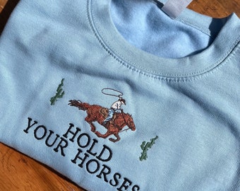 Cowboy Embroidered Sweater | Western Sweatshirt | Cowboy Crewneck | Embroidered Rodeo Jumper