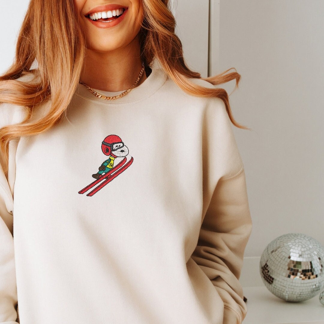 Embroidered Snoopy Ski Jumper Ski Christmas Jumper Retro Ski Jumper