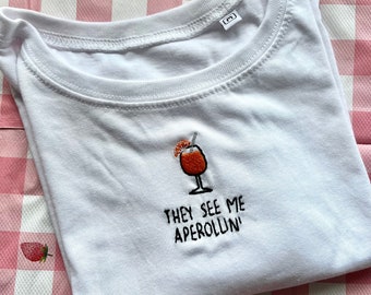 brodé Aperollin | T-shirt unisexe Beer Garden | T-shirt brodé drôle | T-shirt amateur de cocktails | T-shirts drôles | T-shirt bébé mignon