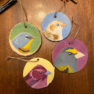 Hand-painted Wooden Bird Ornaments