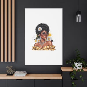 Chic Floral Canvas Print, Wall Art, Home Décor, Gift for Her, Afro Chic Decor, Black Art, Feminine Artwork