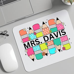 Personalized Teacher Mouse Pad: Colorful Pencil Design, Custom Desk Accessory