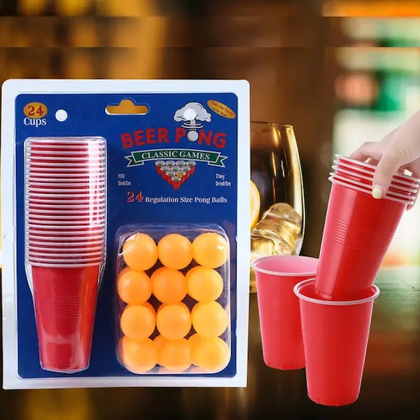 Bier Pong Spiel Set 48-teiliges Set 16 Unzen Rote Plastikbecher Pong Spiel Bar Spiele für Studenten