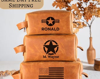 Personalized Leather Military Toiletry Bag, Custom Dopp Kit, Gift for Veterans, Travel Bag, Army Graduation Gifts Husband, Christmas Gifts