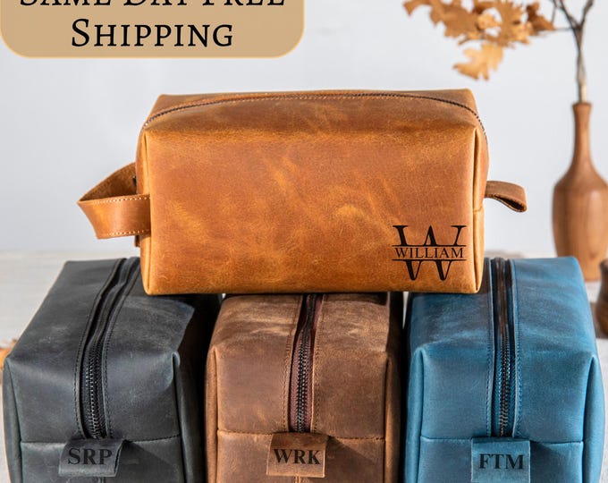 Groomsmen Gift Personalized, Men's Toiletry Bag, Leather Dopp Kit, Fathers Day Gift for Him, Gift for Dad, Anniversary Gift Wedding Proposal
