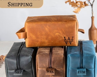 Leather Toiletry Bag, Personalized Gift for Him, Groomsmen Gifts, Anniversary Gift, Leather Dopp Kit, Mens Gifts Unique, Everyday Carry