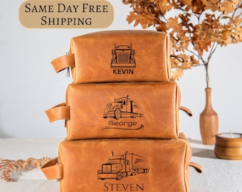 Personalized Dopp Kit for Him, Truck Driver, Custom Engraved Toiletry Bag, Gift for Him, Trucker Gift, Gift for Husband, Custom Semi Truck