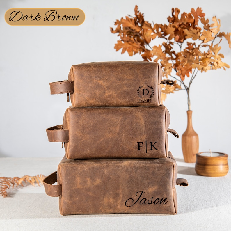 Christmas Gift for Men, Personalized Groomsmen Gifts, Handmade Leather Toiletry Bag, Custom Groomsmen Wedding Gift, Gift for Him, Anniversary Gift, Personalized Gifts, Gift for Husband Dad Man Boyfriend Graduation, Handmade Full Grain Cowhide, Xmas