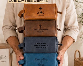 Personalized Confirmation Gift,  First Communion Leather Bag for Him, Baptism, Christening Gift, Religious Gift for Godchild, Godparents