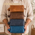 Personalized Mens Leather Toiletry Bag Fathers Day Gifts from Wife Daughter, Gift for Dad, Husband, Groomsmen Gifts Anniversary Gift for Him