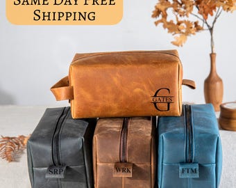 Personalized Unique Mens Toiletry Bag, Leather Dopp Kit, Groomsmen Gifts, Best Man Gift, Anniversary Gift, Wedding Gift for Men, Him, Dad