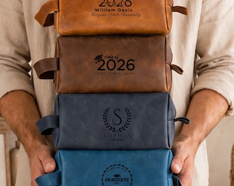 Custom Graduation Gifts for Son, Personalized Leather Bag for Him, Class of 2026, College, High School,  Master Degree, Graduate Male Gift