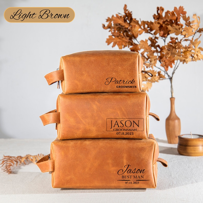 Christmas Gift for Men, Personalized Groomsmen Gifts, Handmade Leather Toiletry Bag, Custom Groomsmen Wedding Gift, Gift for Him, Anniversary Gift, Personalized Gifts, Gift for Husband Dad Man Boyfriend Graduation, Handmade Full Grain Cowhide, Xmas