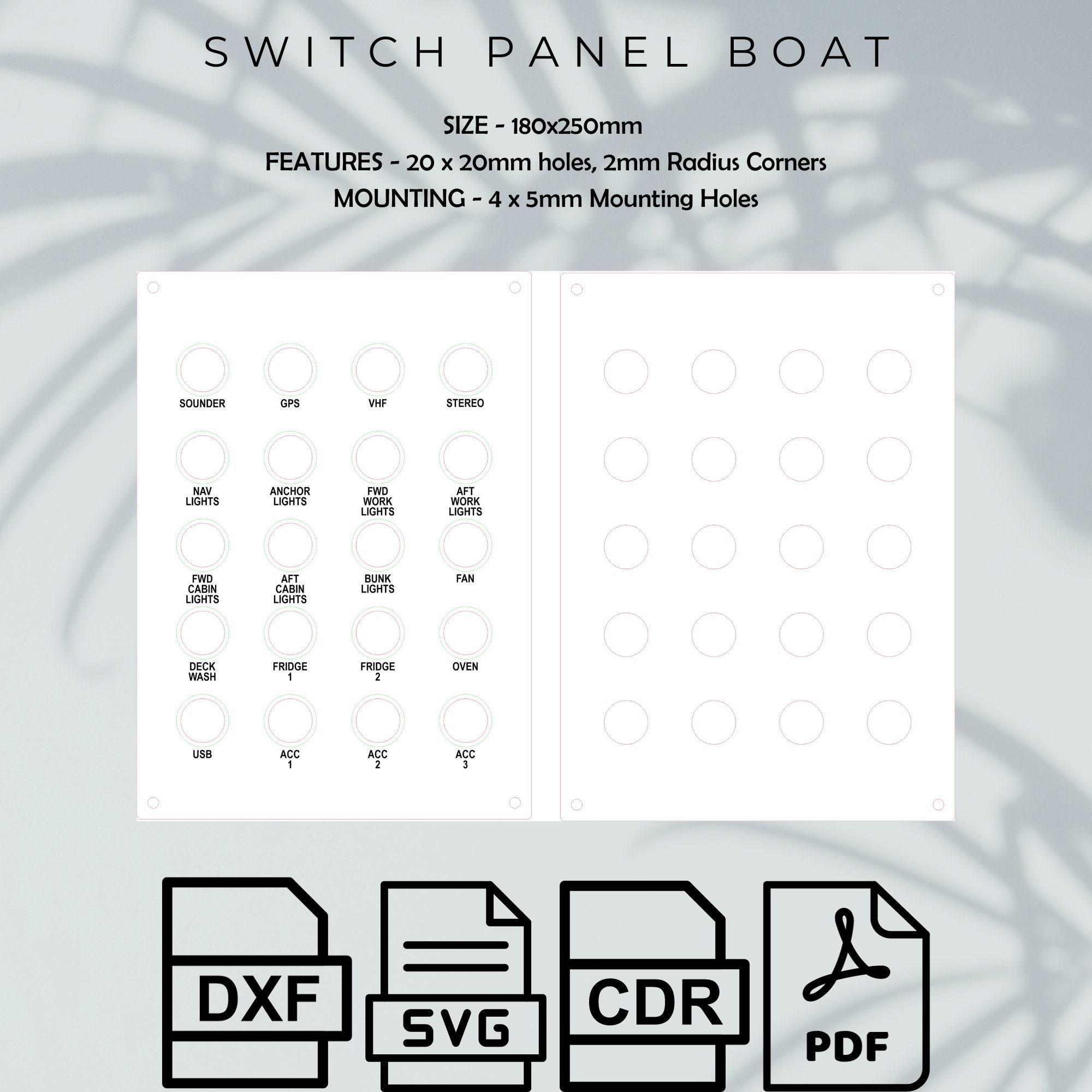 Dash Panel SVG, Boat Panel, Gang Panel, laser File, Download, Customisable