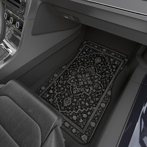 Black Persian Rug Car Mats – 4-Piece Vintage Style Auto Decor