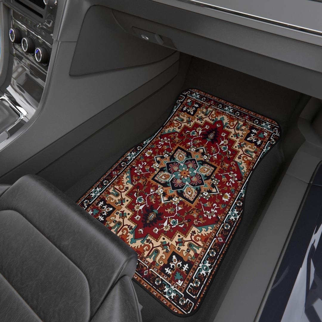 Red Persian Rug Car Floor Mats, 4pc Vintage Oriental Carpet Set, Unique ...