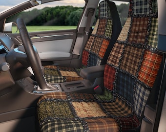 Coprisedili per auto patchwork, protezione per veicoli in tartan scozzese, accessori per auto in stile cottagecore