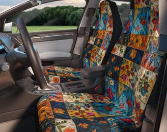 Floral Patchwork Car Seat Covers Boho Multi-Color Quilted Auto Decor