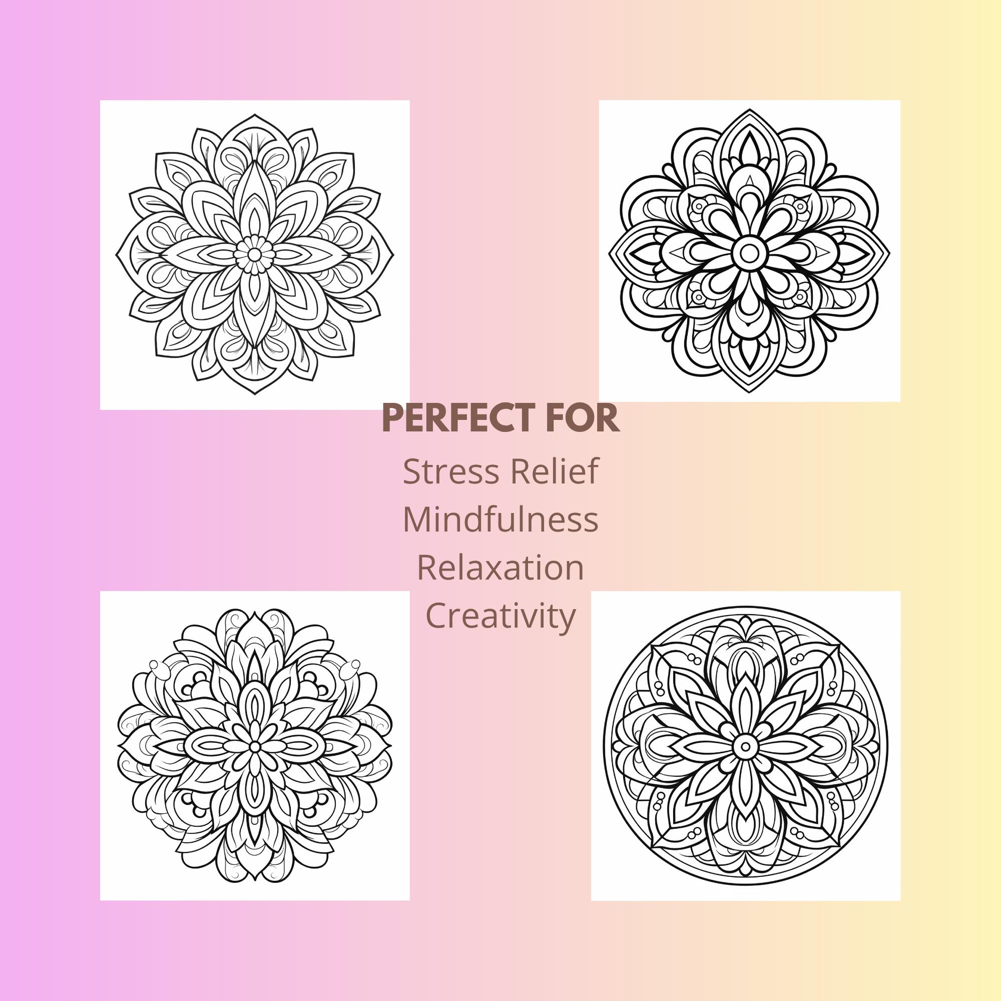 Printable Mandala Coloring Pages for Adults, Stress Relief Mindfulness ...