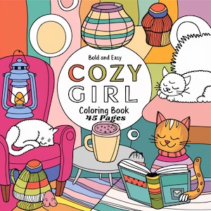 Cozy Girls Coloring Book: 45 Hygge Home Illustrations (Digital Download)
