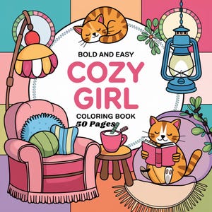 Cozy Girls Coloring Book: 50 Hygge Home Illustrations (Digital Download)