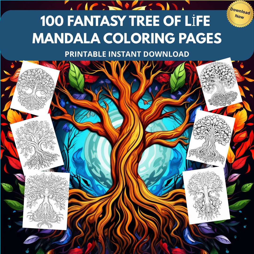 Fantasy Tree of Life Adult Coloring Book — 100 Printable Pages ...