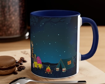 Accent Coffee Mug, 11oz,Camping Themed 11 oz Two-Tone Ceramic Mug - Perfect Gift for Nature Enthusiasts