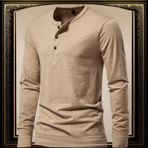 Herren Henley T-Shirt Langarm Fashion Top Baumwolle Polyester